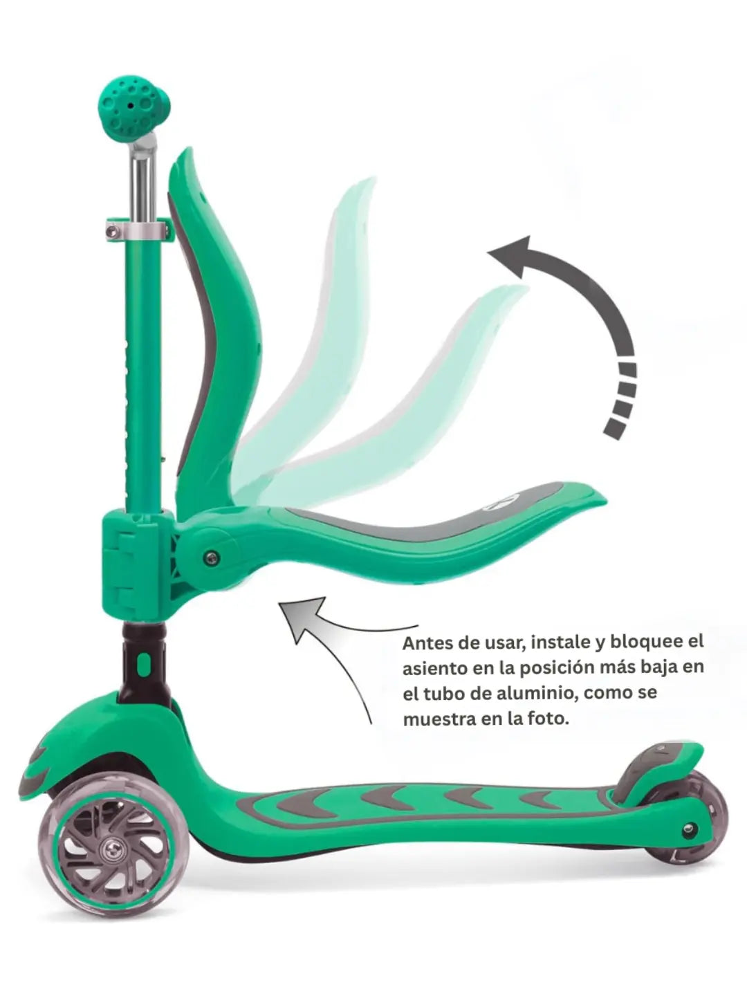 Scooter 2 en 1 con Asiento para Niños – Kicknroll con Ruedas LED
