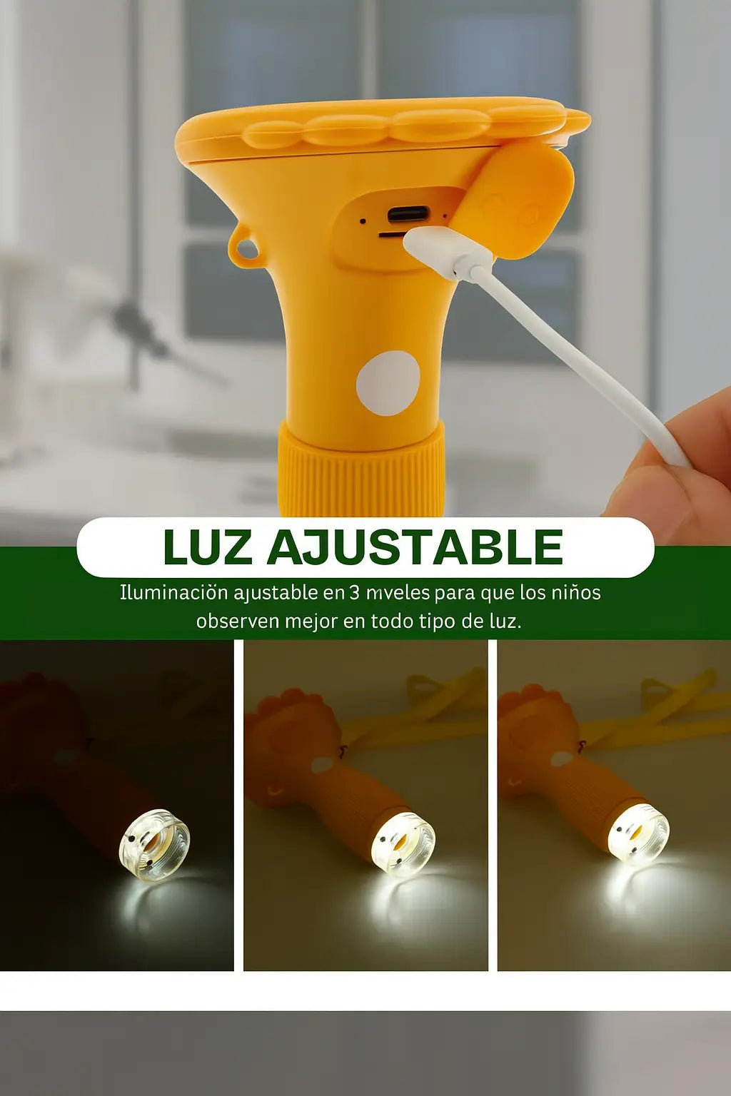 Microscopio de bolsillo con luz LED para niños – Aumento 60x a 120x