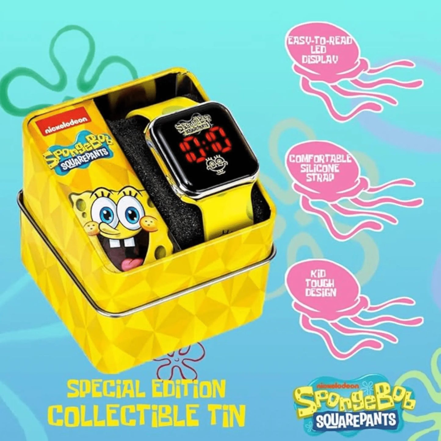 Reloj LED Bob Esponja - Correa Amarilla, Pantalla Digital
