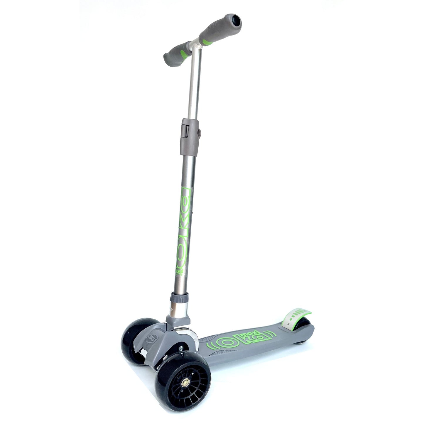 scooter para niño en color gris con letras verdes plegable y regulable