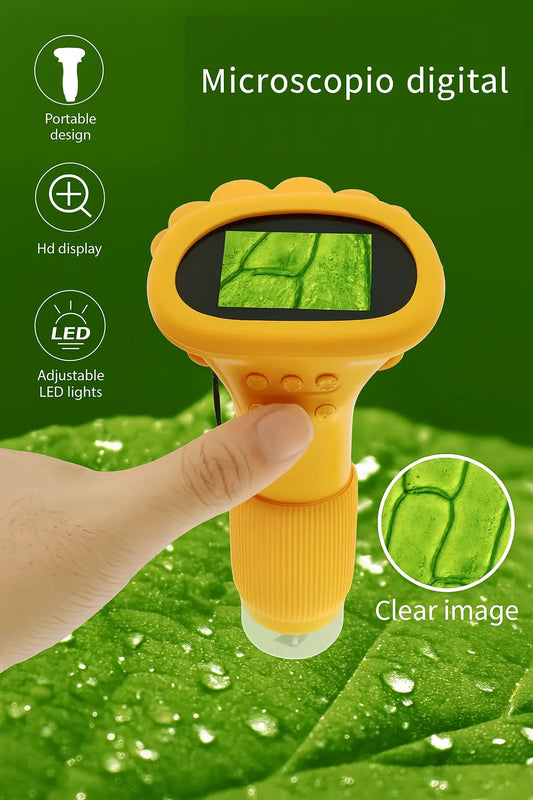 Microscopio de bolsillo con luz LED para niños – Aumento 60x a 120x